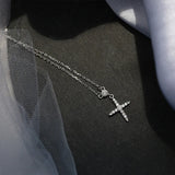 Silver Cross Pendant Necklace Zircon Clavicle Chain Wedding Jewelry