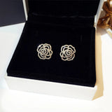 Hollow Rose Stud Earrings Crystal Zircon Hot Earrings