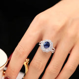 Silver Sapphire Ring Marquis Retro Eternity Promise Rings for Women