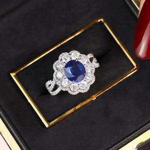 Silver Sapphire Ring Marquis Retro Eternity Promise Rings for Women