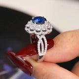 Silver Sapphire Ring Marquis Retro Eternity Promise Rings for Women