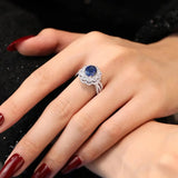 Silver Sapphire Ring Marquis Retro Eternity Promise Rings for Women