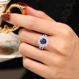 Silver Sapphire Ring Marquis Retro Eternity Promise Rings for Women