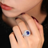 Silver Sapphire Ring Marquis Retro Eternity Promise Rings for Women