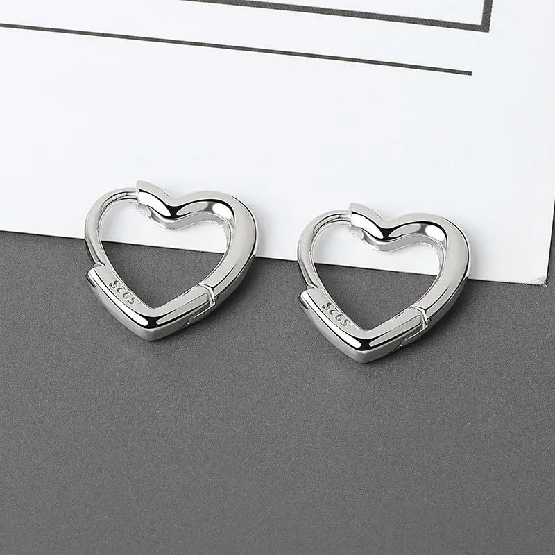 Sweet Hollow Heart Hoop Earrings Silver S-E1312
