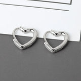 Sweet Hollow Heart Hoop Earrings Silver S-E1312