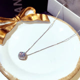 Silver Square Princess Cut Pendant Necklace Bling Zircon Charm Wedding Band
