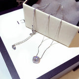 Silver Square Princess Cut Pendant Necklace Bling Zircon Charm Wedding Band