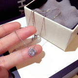 Silver Square Princess Cut Pendant Necklace Bling Zircon Charm Wedding Band