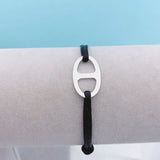 Silver Stainless Steel Bracelet Metal Buckle Ribbon Lace Up Chain Multicolor
