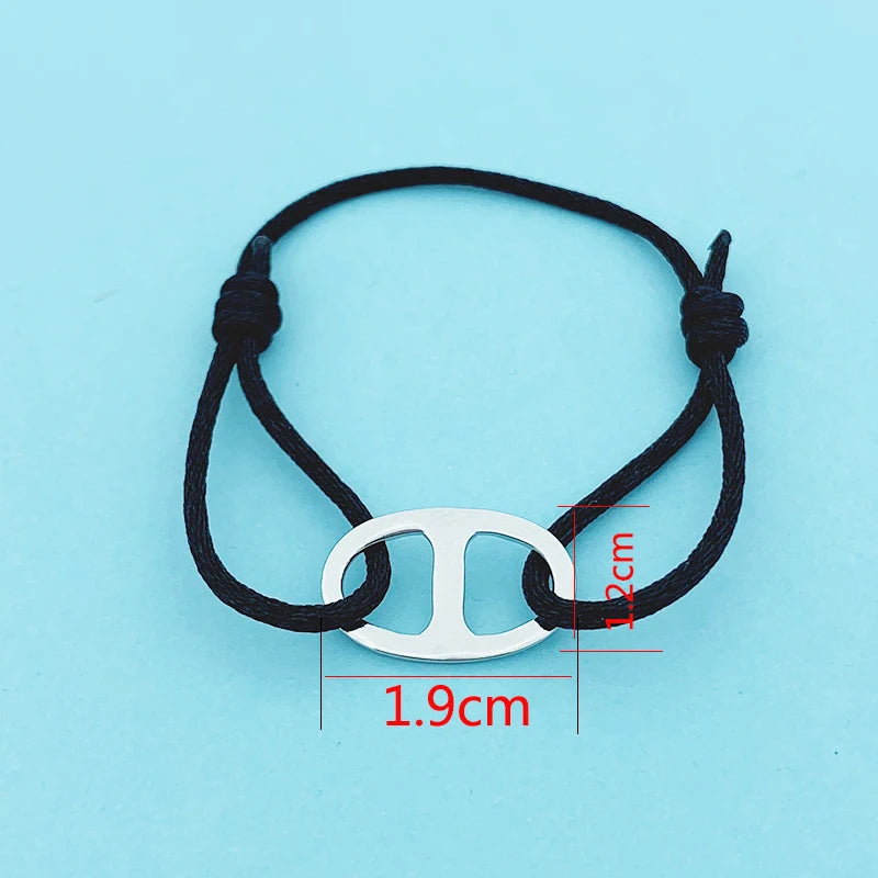 Silver Stainless Steel Bracelet Metal Buckle Ribbon Lace Up Chain Multicolor