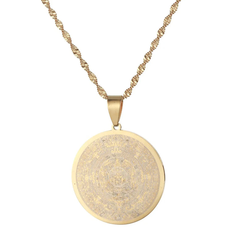Silver Stainless Steel Mayan Calendar Chain Necklace Women Men Pendants Jewelry