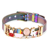 Silver Mesh Bracelet Crystal Santa Charms