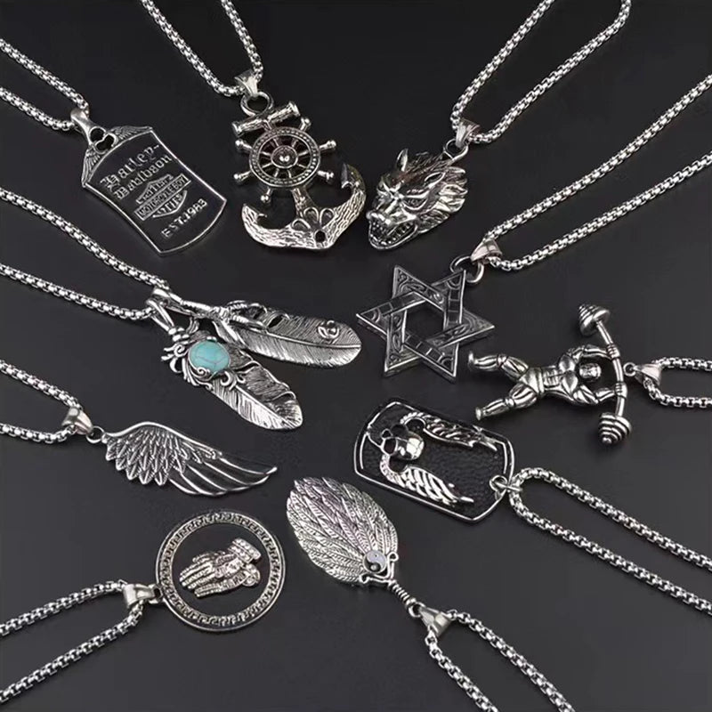 Silver Stainless Steel Skull Motorcycle Rock Men Pendant Necklace
