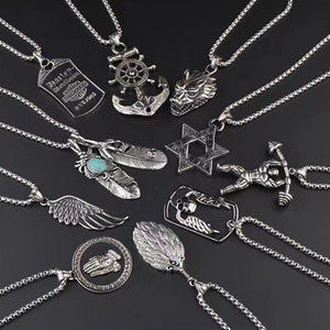 Silver Stainless Steel Skull Motorcycle Rock Men Pendant Necklace
