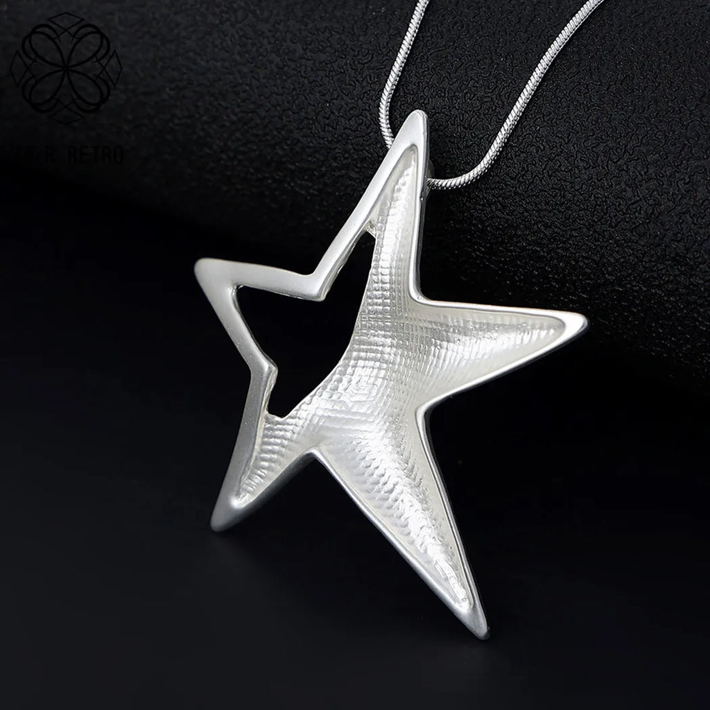 Silver Star Necklace for Women Long Chain Jewelry Goth