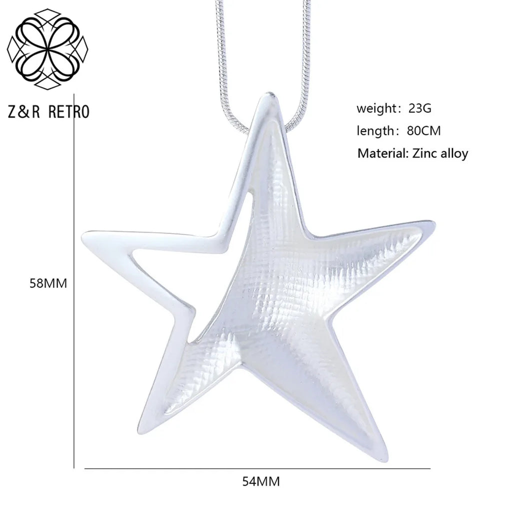 Silver Star Necklace for Women Long Chain Jewelry Goth