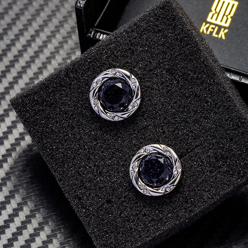 Silver Starry Sky Stone Cufflinks Tie Clip Set Men Womens Tie Bars Guests