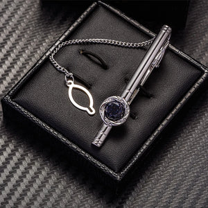 Silver Starry Sky Stone Cufflinks Tie Clip Set Men Womens Tie Bars Guests