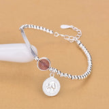 Silver Strawberry Crystal Round Bead Charm Bracelet For Women