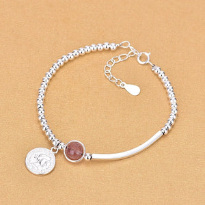 Silver Strawberry Crystal Round Bead Charm Bracelet For Women