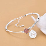 Silver Strawberry Crystal Round Bead Charm Bracelet For Women