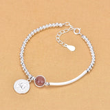 Silver Strawberry Crystal Round Bead Charm Bracelet For Women