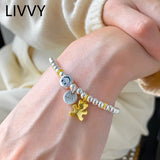 Silver Bead Bracelet with Smile Face Bear Pendant