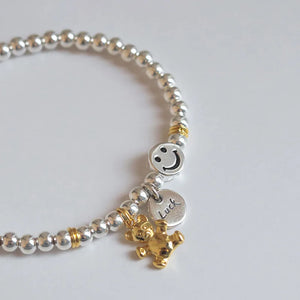 Silver Bead Bracelet with Smile Face Bear Pendant
