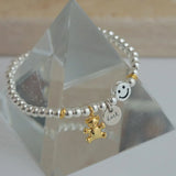 Silver Bead Bracelet with Smile Face Bear Pendant