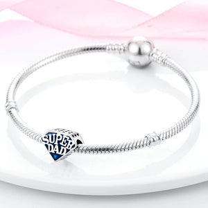 Silver Dad Father Bead Charm for Bracelet Necklace Enamel Jewelry DIY