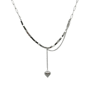 Silver Tassel Heart Short Chain Necklace Love Heart Pendant Choker