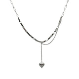 Silver Tassel Heart Short Chain Necklace Love Heart Pendant Choker