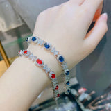 Silver Tennis Bracelet with Red Zircon Stone for Women