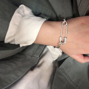 Vintage Silver Thick Chain Bracelet for Women