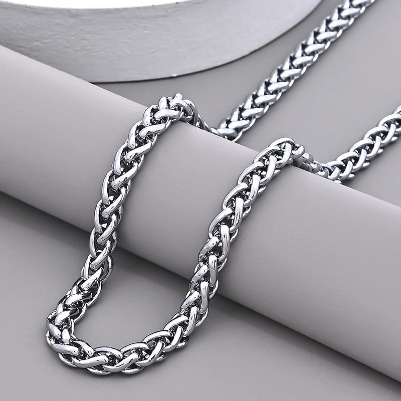 Silver Thick Horsewhip Chain Necklace for Men Wide Titanium Steel Chain Necklace
