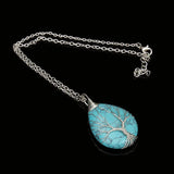 Tree of Life Necklace Pendant Wire Wrap Natural Stone Gem Suspension Jewelry