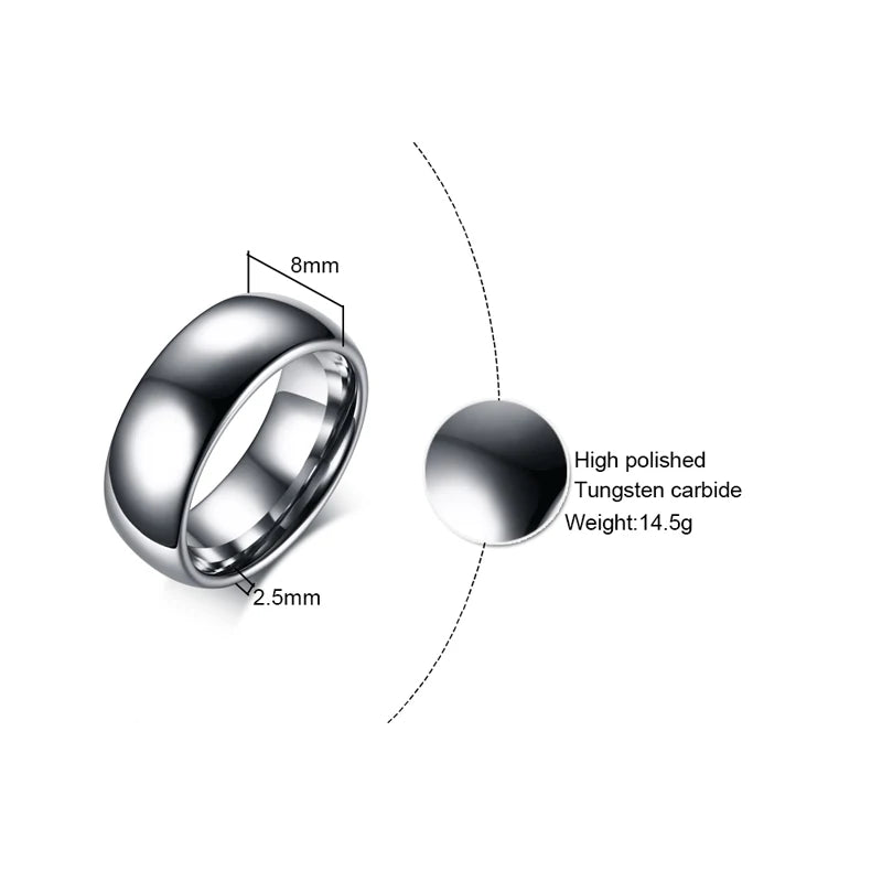 Silver Tungsten Carbide Wedding Band Ring Set 8mm 6mm