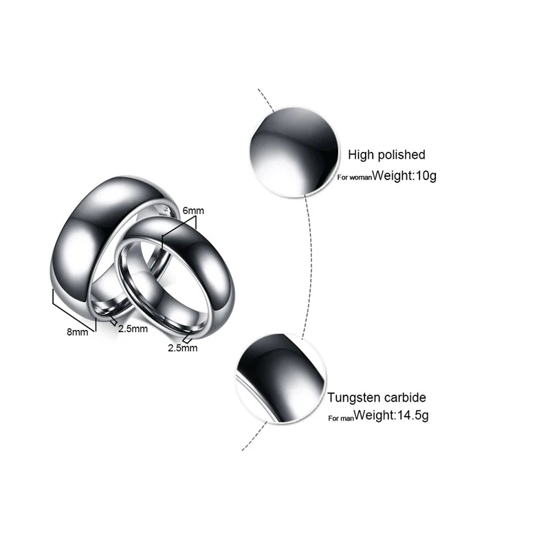 Silver Tungsten Carbide Wedding Band Ring Set 8mm 6mm