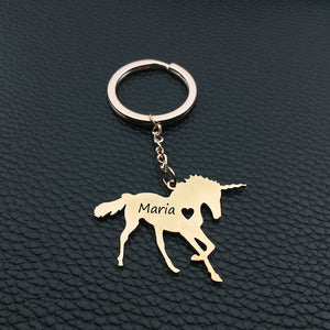 Silver Unicorn Keychain Horse Key Rings Name for Birthday Gift