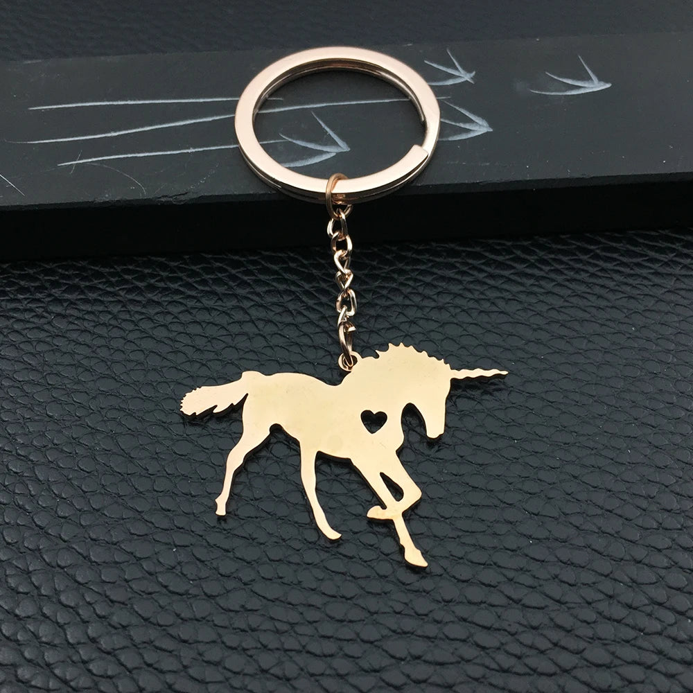 Silver Unicorn Keychain Horse Key Rings Name for Birthday Gift