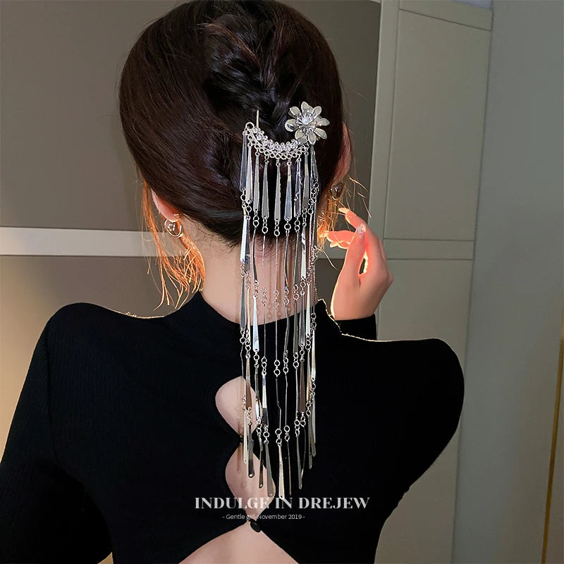 Vintage Pearl Tassel Hairpin for Girls Zinc Alloy Hair Fork