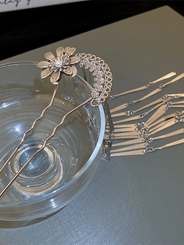 Vintage Pearl Tassel Hairpin for Girls Zinc Alloy Hair Fork