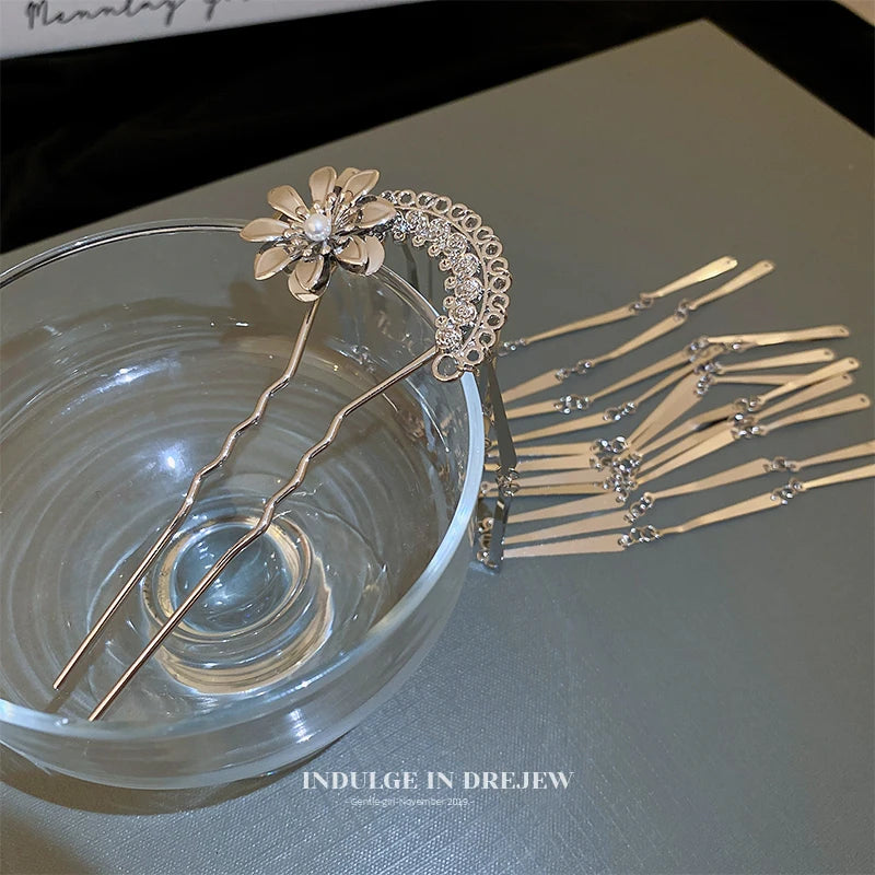 Vintage Pearl Tassel Hairpin for Girls Zinc Alloy Hair Fork