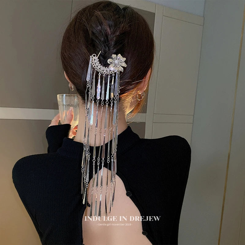 Vintage Pearl Tassel Hairpin for Girls Zinc Alloy Hair Fork