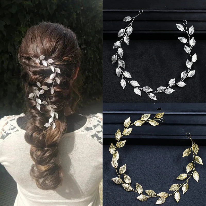 Silver Wedding Bridal Leaf Headband Hairband Women Girl Bride Accessories
