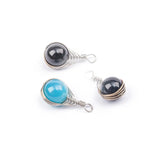 Silver Wire Wrap Crystal Beads Pendant Reiki Agates Stone Charm Pendulum