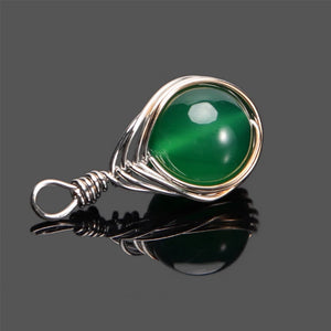 Silver Wire Wrap Crystal Beads Pendant Reiki Agates Stone Charm Pendulum