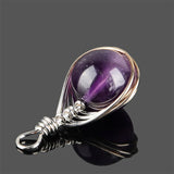 Silver Wire Wrap Crystal Beads Pendant Reiki Agates Stone Charm Pendulum