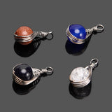 Silver Wire Wrap Crystal Beads Pendant Reiki Agates Stone Charm Pendulum